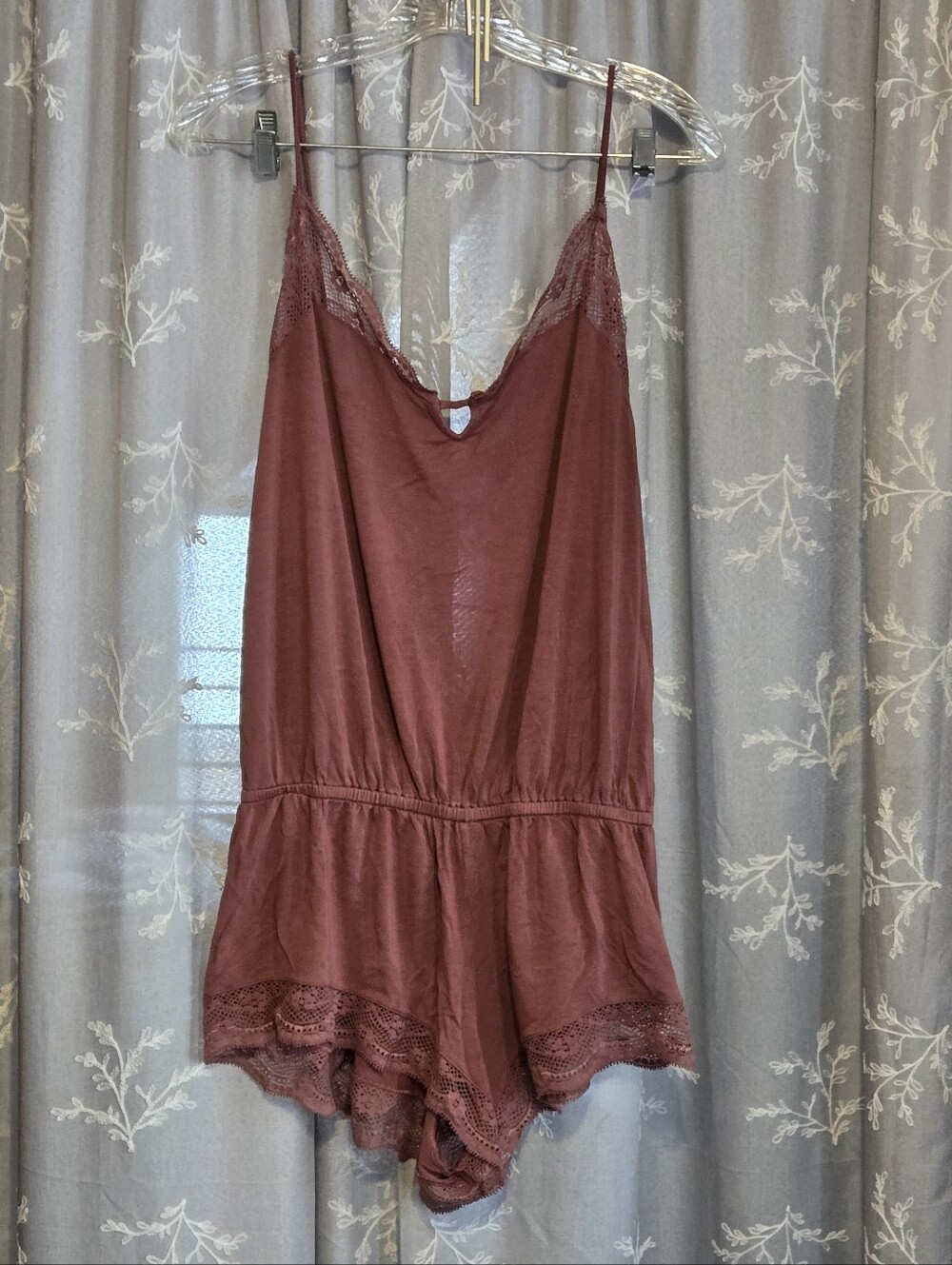 Eberjey Lace-Trim Rust Red Women's Cami Romper Size Large